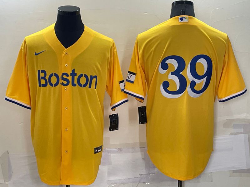 Men Boston Red Sox 39 No Name Yellow City Edition Game Nike 2022 MLB Jersey